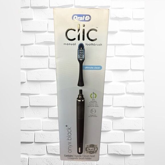 Oral B Clic Manual Toothbrush • Onyx Black Magnetic Toothbrush Holder • NIB - Picture 1 of 13